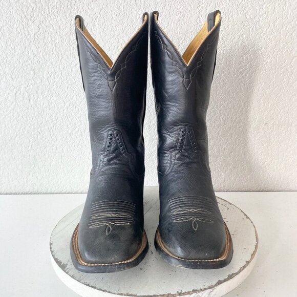 Rod Patrick Mens Cowboy Boots 7.5EE Black Smooth Ostrich Western Square Toe - Picture 5 of 10